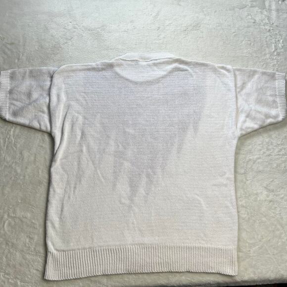 British Vogue Vintage 1980’s red white Knit Sweater size Medium Short Sleeve USA - Picture 2 of 7